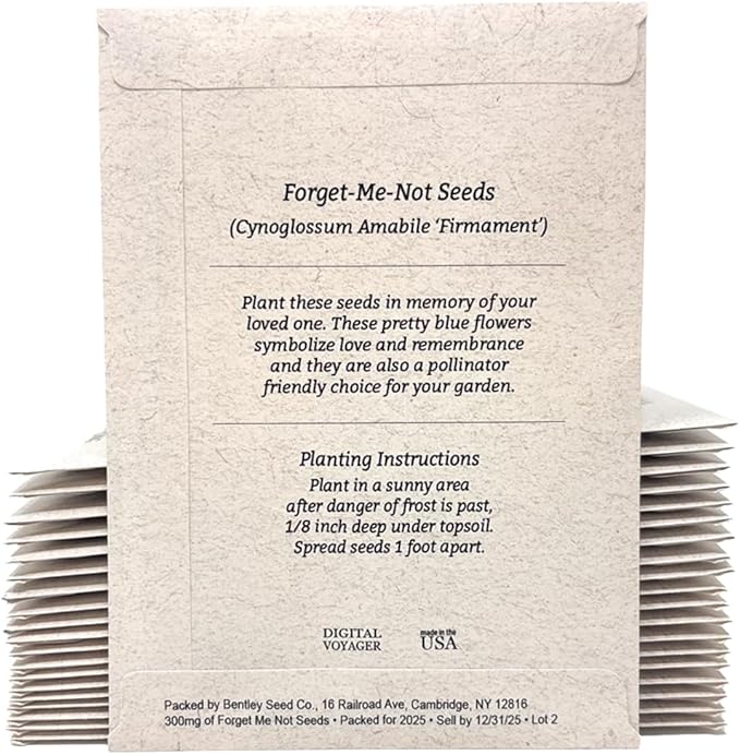 Forget Me Not Seeds - Cream Tree of Life Funeral Favors - 3.25x4.5 inches - Prefilled Seed Packets - Ready to Give - Pack of 20
