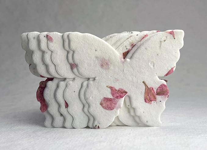 Of The Earth Handmade Paper - Wildflower Seed Paper Butterfly Shape - Large 3" - Set of 24 (24s Pink Petal)