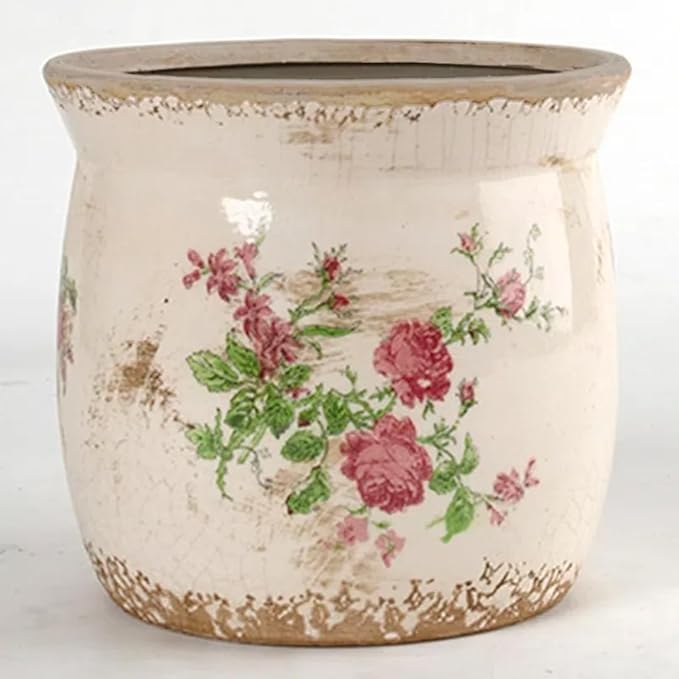 Crackled Glaze Pots for Plants, Indoor Plant Pots with Drainage Hole, Vintage Flower Pot for Home Décor, 6.21in. Rustic Ceramic Pots for Plants, Wide Opening Plant Pots Indoor, Floral