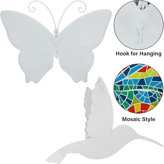 Adroiteet 16 Inch Large Wall Decor, Set of 2 Butterfly Hummingbird Metal Wall Art, Bird Wall Sculpture Hanging Decorations, Perfect for Garden Yard Fence Home Kitchen Bedroom Outdoor Indoor
