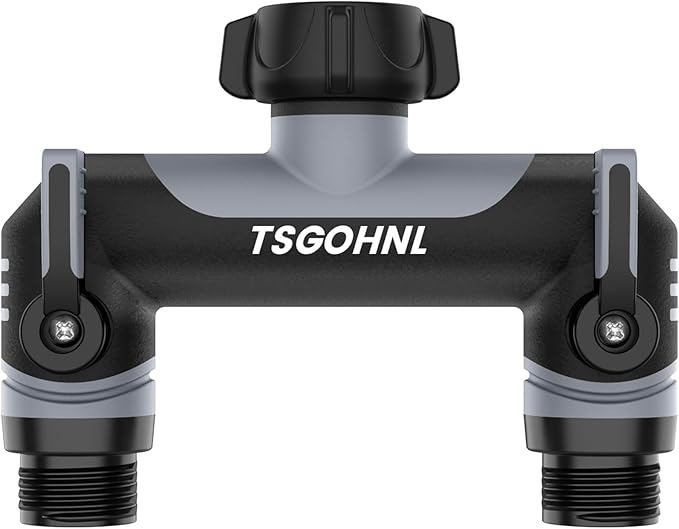 3/4-Inch Garden Hose Splitter, Outdoor Faucet Adapter, Patio Hydrant Manifold - Designed for Multiple Irrigation System Sprinkler Timers, 2-Way Hose Bib Valve-gray