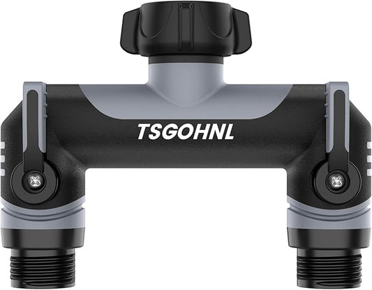 3/4-Inch Garden Hose Splitter, Outdoor Faucet Adapter, Patio Hydrant Manifold - Designed for Multiple Irrigation System Sprinkler Timers, 2-Way Hose Bib Valve-gray