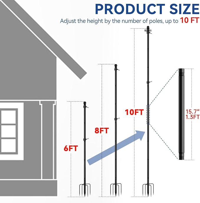 ZMTECH 10 FT 2 Packs Flag Pole in Ground,Extra Thick Flag Pole Kit for Yard,Windproof Ground Flag Poles for Outside House Residential or Commercial