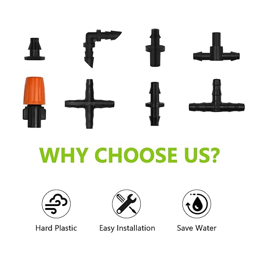 280 Pcs Drip Irrigation Fittings Kit for 1/4" Tubing, 1/4 Inch Drip Irrigation Barbed Connectors (Nozzles, Nozzle Tees, Single Barbs, Couplings, Tees, Elbows, Plugs, Crosses) for Garden System