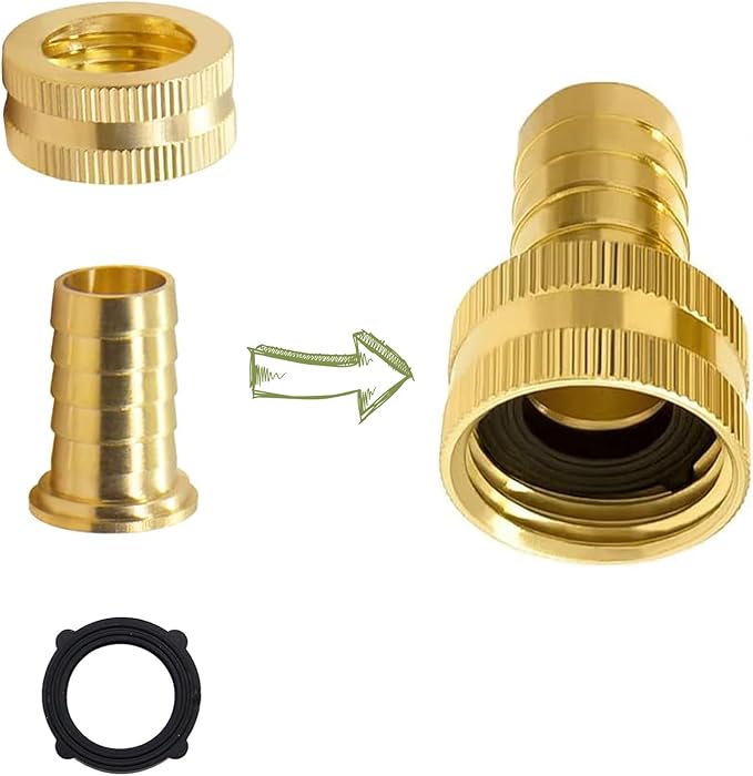 1/4" Barb, 3/8" Barb, 1/2" Barb, 5/8" Barb, 3/4" Barb x 3/4 Female GHT Thread（2 pcs of each）Solid Brass Water Hose End Repair Connector, Includes 14 Stainless Steel Clamps and 14 gaskets
