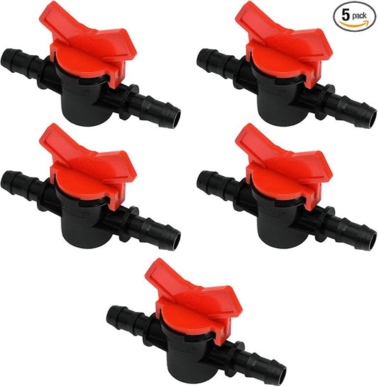 Drip Irrigation Switch Valves 3/8-Inch ID Irrigation Valves Barbed Ball Valves for Garden Drip Aquarium, 5PCS