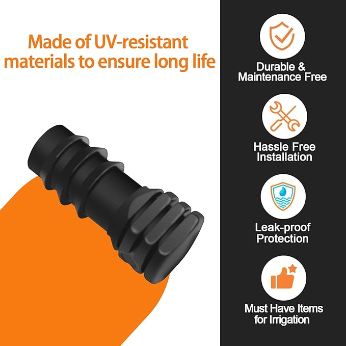 1/2 inch Drip Irrigation End Cap Fittings, Barbed End Plug Connector Fit 1/2" Irrigation Tubing (0.52" ID x 0.65" OD), Drip Line Goof Plug Connector for Garden Irrigation System - Pack of 10