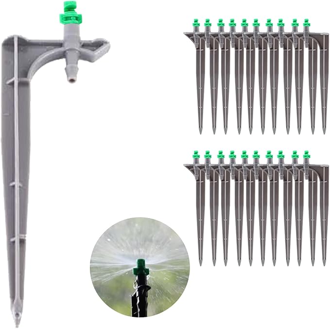 Garden Irrigation System, Adjustable Irrigation Dripper 20Pcs/Bag Irrigation Dripper with Ground Insert Fruit Tree Drip Irrigation Emitters for 1/4" Drip Irrigation Tubing(180 Degrees with Plunger)