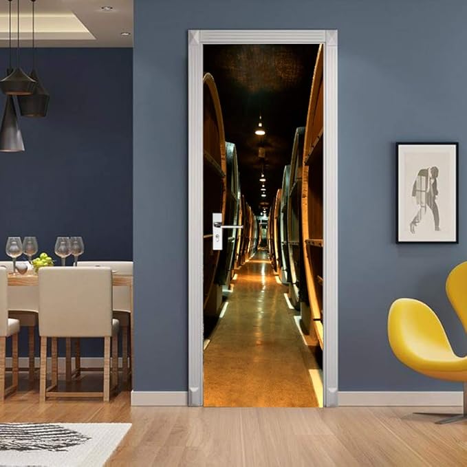 3D Door Stickers Murals Peel and Stick - Wine Cellar - Door Wallpaper Self-Adhesive Door Decals Removable PVC Waterproof Door Poster for Bedroom Living Room Door 37.4" x 78.7"