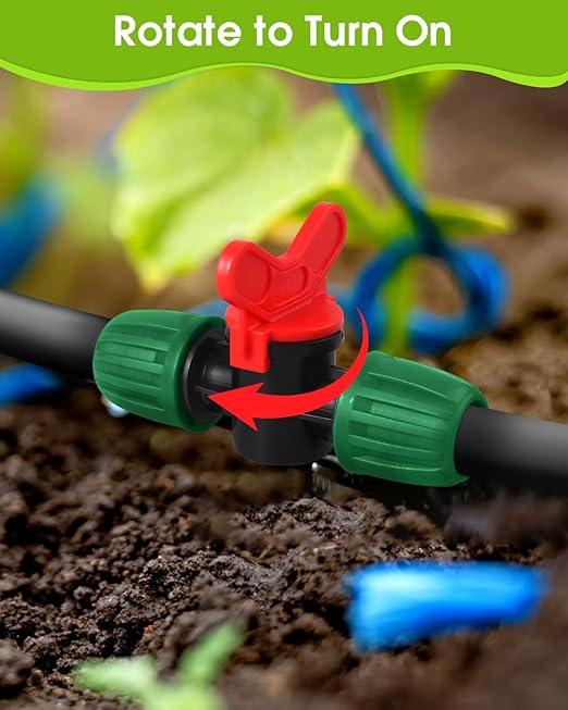 18 Pcs Drip Irrigation Fittings Kit for 1/2'' Tubing 1/2 Inch Drip Line Anti Drop Barbed Locking Nut Connector with 4 Tees 4 Couplings 3 Reducing Tee 3 Switch Valves 2 Elbows 2 Plugs (Green)