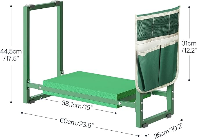 Garden Kneeler and Seat 10.2" Width, Garden Stool Load Cap 350 lbs, Garden Tools with Bags, Gardening for Women, Grandparents, Seniors, and Gardeners, Green JJ01GK02
