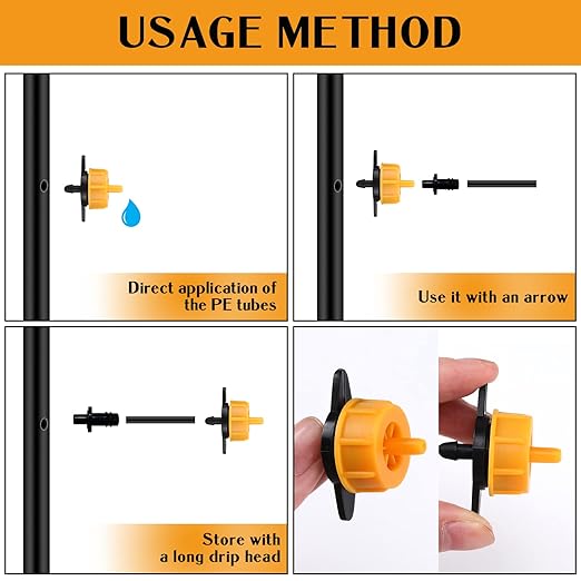 100 Pcs Drip Irrigation Emitters, Pressure Compensating Absinthe Drippers, Drip Tip Constant Flow Heads Parts Garden Flower Pots Plants, Dig Kit for 1/4 Inch Watering Tubing Line (Brown,2 GPH)