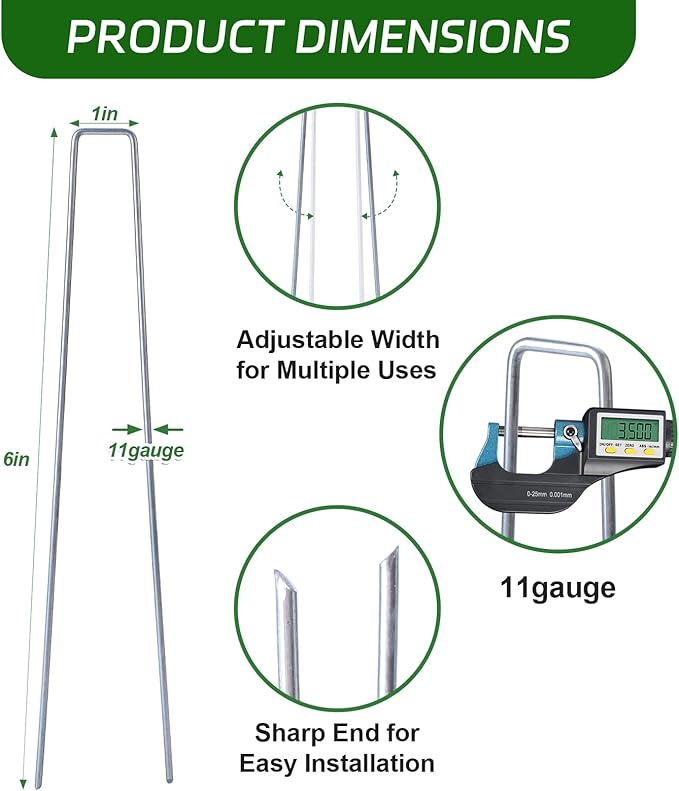 6 Inch Galvanized Landscape Staples, 100 Pack 10 Gauge Garden Stakes Plant, Hot-dip U-Shaped Tent Stakes Cover Stakes for Sod Anchoring Landscape Fabric Irrigation Tubing