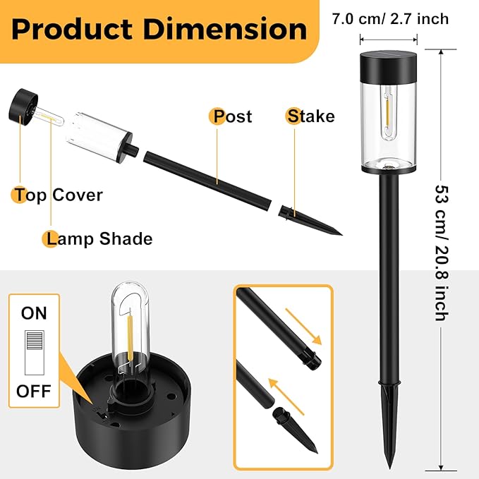 Woolmug Solar Pathway Lights, 6 Pack LED Solar Light Outdoor Waterproof, Auto On/Off Path Lights for Walkway Outside Yard Lawn Sidewalk(Warm White)