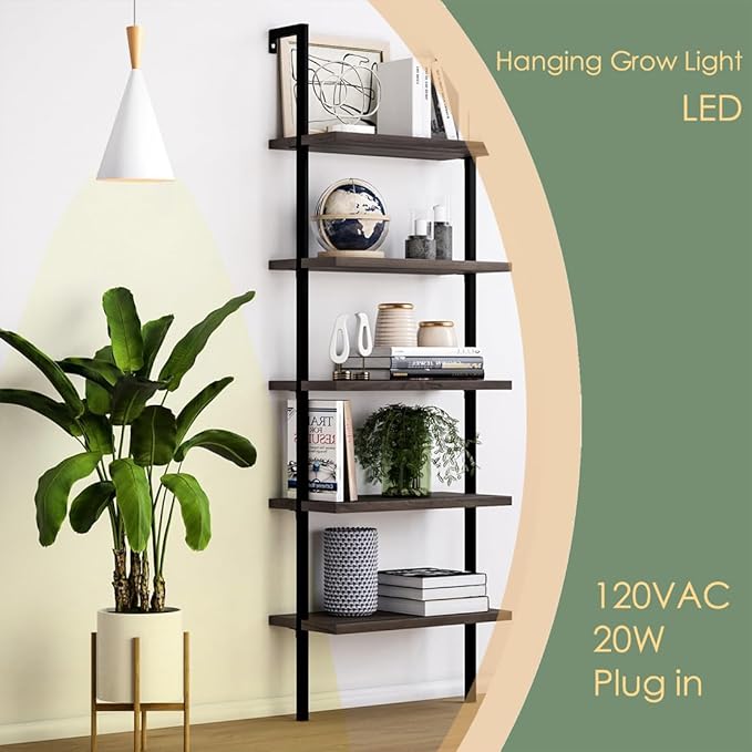 Hanging Grow Light, 20W Full Spectrum Pendant Grow Lights 15FT Power Cord, Decorative Grow Light for Indoor Plants, Flowers, Garden (Ceiling Mounted Hooks&Wall Mounted Bracket Included