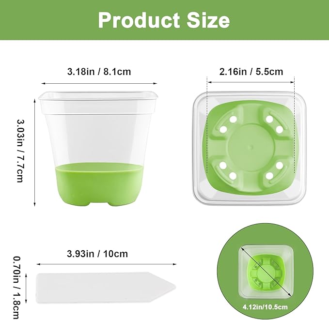 24 Packs 3 Inch Square Plastic Nursery Pots, Clear Plant Pot with Soft Silicone Base for Easy Transplant, Flower Pots with Drainage Holes, Reusable Seedling Pots Starter Pots
