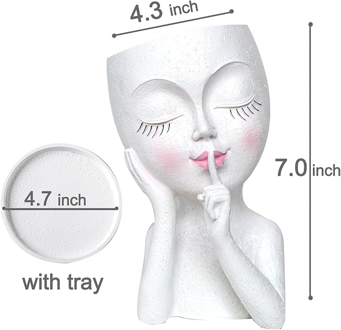 Face Planter Pot Head Planters, Lady Heads Flowerpot, Cute Girl Faces Plant Pot, Quiet Women Succulent Pots for Indoor Outdoor Plants, Modern Vase with Drainage