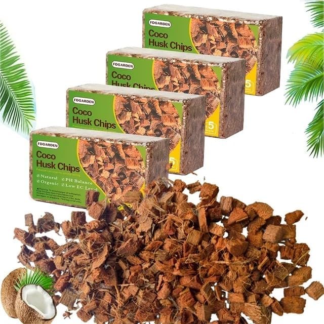 Coco Husk Chips Coconut Substrate for Garden Potting Soil Coconut Brick for Indoor Outdoor Flowers Plants Compressed Low EC Coco Husk Mulch for Garden Coconut Substrate for Reptiles