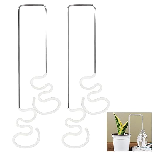 2Pcs Self-Watering Wick System, Stainless Steel Plant Automatic Watering Device with Self Watering Capillary Wick Cord, Passive Lazy Automatic Drip Irrigation for House Plants (M)