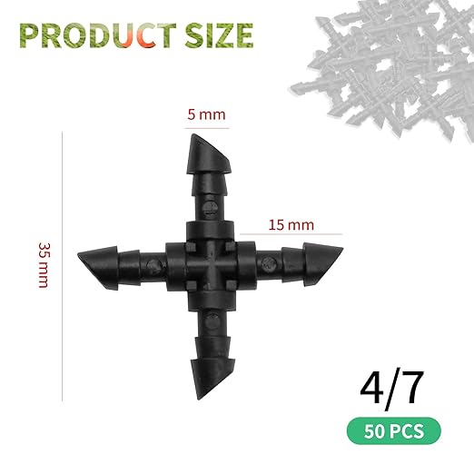 Connectors Automatic Drip Irrigation Kit Fit for 1/4 Inch Drip Irrigation Tubing Drip Line Cross Connectors for Garden Lawn Flower Pot (4-Way)