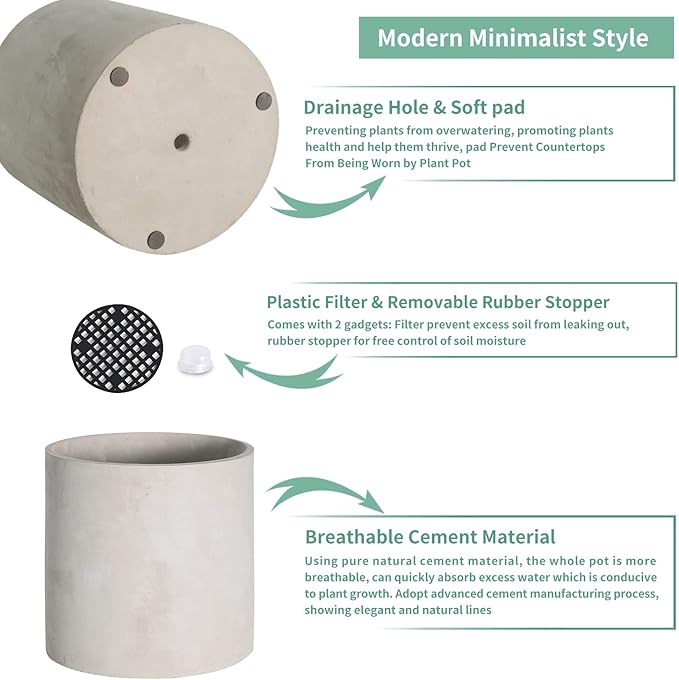 Mozing Cement Plant Pots Indoor - 8.2 inch Concrete Planter Pot for Planting - Modern Stone Clay Flower Pot with Drainage Hole for Garden, Home, Office Decor, Grey