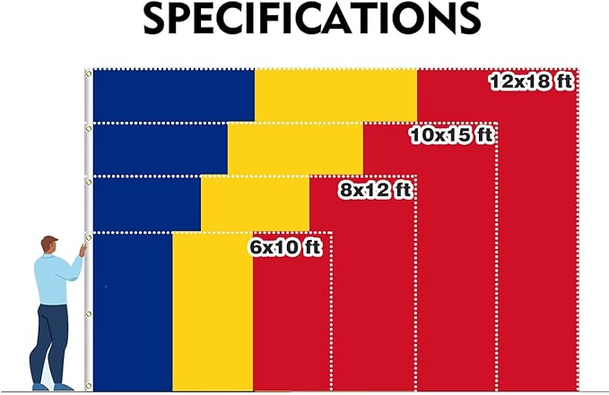 Romania Extra Large Flag 8x12FT Giant Romanian National Polyester Banner With 3 Grommets Fade Resistant Vivid Color For Patriotic Festival Events Party Decoration (Romania, 8x12FT)