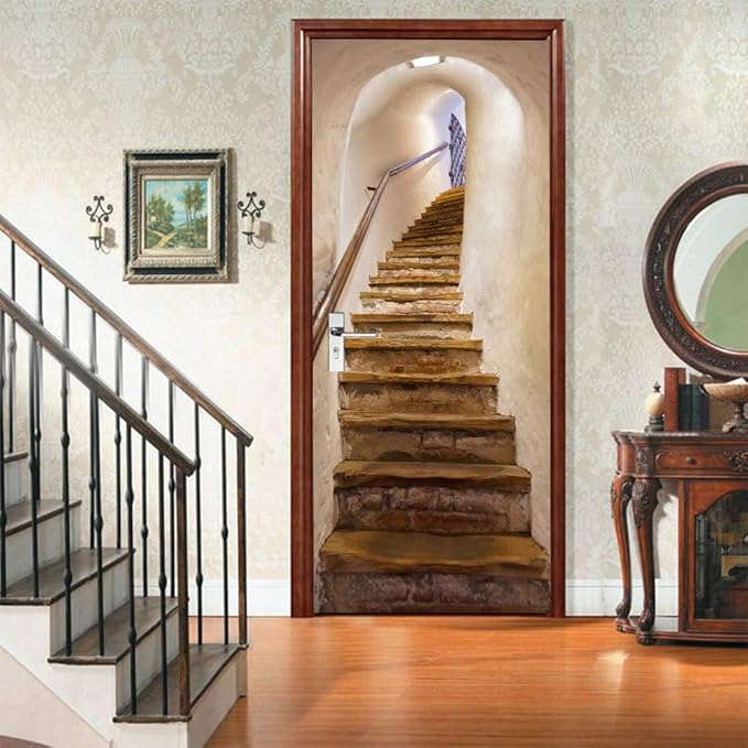 3D Door Stickers Murals - Peel & Stick - Stairs, Wall, Bedroom, Living Room - Removable PVC Waterproof Door Poster 35.4" x 78.7