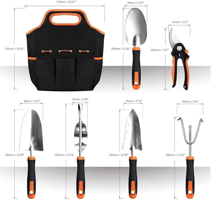 Garden Tool Set, 9 Pcs Stainless Steel Heavy Duty Garden Tool, Gardening Tools with Water Proof and Never Mould Tote, Gardening Gifts for Men and Women