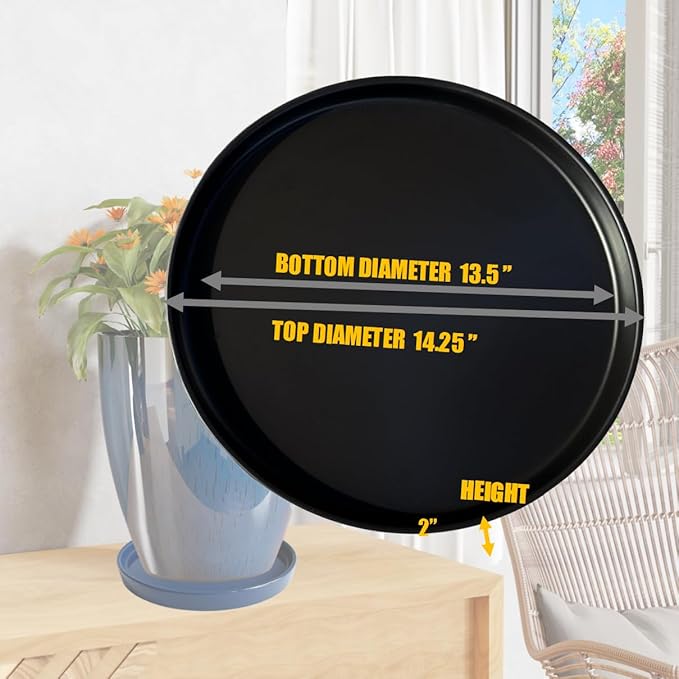 Ceramic Plant Saucer Black Deep Pot Tray - 1 Pack 15 inch, Planter Saucers Water Drip Trays for Indoors Outdoor, Thick Durable Sturdy Flower Pot Saucers for Glazing Pots Base, More Sizes 3-15 inch