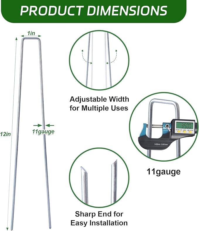 12 Inch Hot-dip Galvanized Landscape Staples, 200 Pack 10 Gauge Garden Stakes, Ground Staples for Securing Weed Fabric Barrier, Garden Hose Stake, Artificial Turf Stakes and Fencing