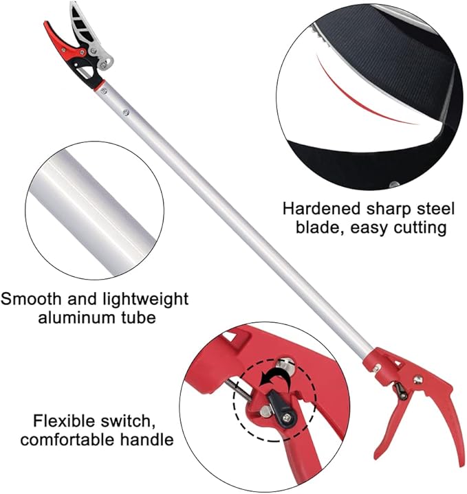 32-Inch Cut and Hold Pruners, Long-Reach Tree Pruner with Rotating Cutter Head, Long Pruning Shears for Garden, Fruit Picking, Branches Trimming