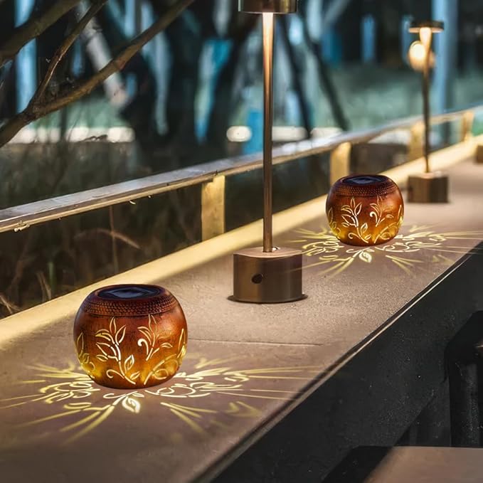 2 Pack Solar Lanterns Outdoor Waterproof, LED Hollow Out Flower Pattern Solar Lantern, Metal Decorative Solar Lanterns Outdoor for Desk Patio Garden Pathway Christmas Gifts