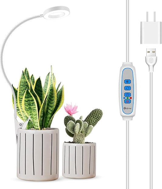 Grow Lights for Indoor Plants, LED Full Spectrum Plant Light for Indoor Plants, Halo Plant Growing Lamp with Clip, 3 Light Modes, 6/12/16H Timer, 5 Level Dimmable Indoor Grow Lights