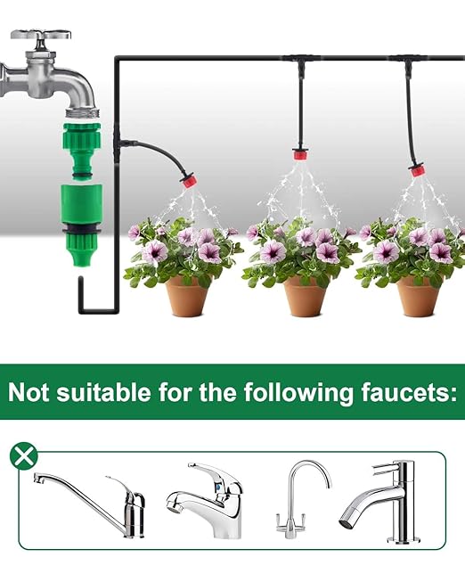 82FT Drip Irrigation System Kit - Garden Watering System with 1/4" Drip Irrigation Tubing Parts - Automatic Irrigation Sprinkler Equipment for Outdoor Plants, Garden, Greenhouse, Flower Bed, Lawn