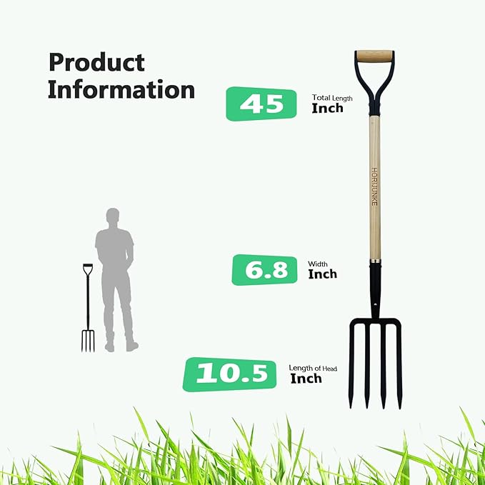 Garden Fork,4-Tine Pitchfork,Spading Digging Fork,Forged Steel Y-Grip, Wood Handel,45Inch