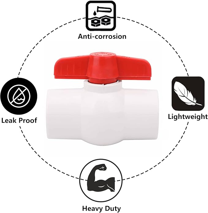 2Pcs 1-1/4" PVC Ball Valve Water Pipe Shut-off Valve Socket with Red T-Handle for Cold Water Supply lines, Irrigation Pipe fitting System(Socket x Socket), Schedule 40