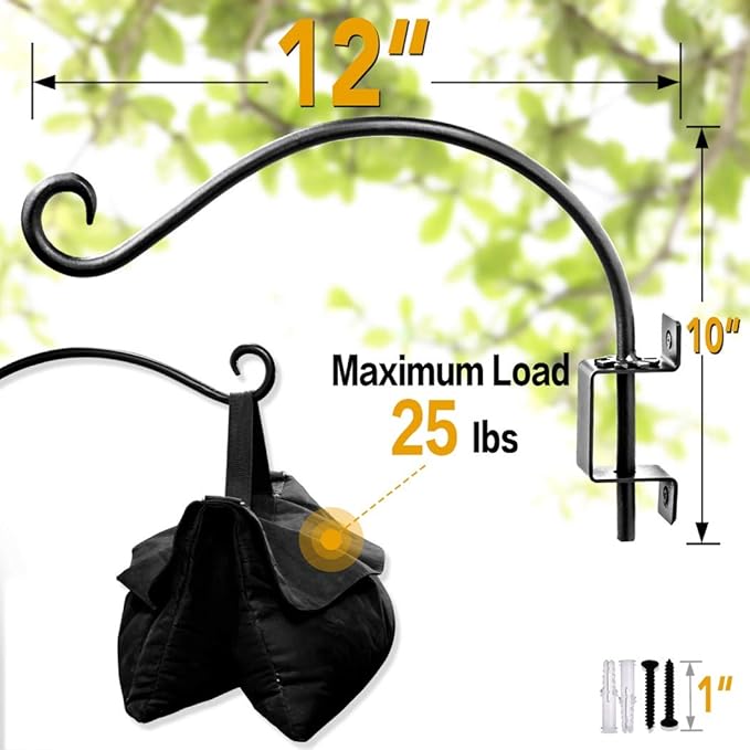 AJART Bird Feeder Hanger of Swivel Hanging Plant Bracket for Outdoor(Black) More Suitable for Outside birdhouses Plant Hooks (12"-2PCs)