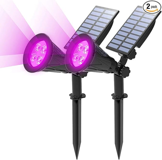 T-SUN [2 Pack] LED Solar Spotlights, Waterproof Outdoor Security Landscape Lamps, Auto-on/Auto-Off by Day, 180 Angle Adjustable for Tree, Patio, Yard, Garden, Driveway, Stairs, Pool Area(Purple)