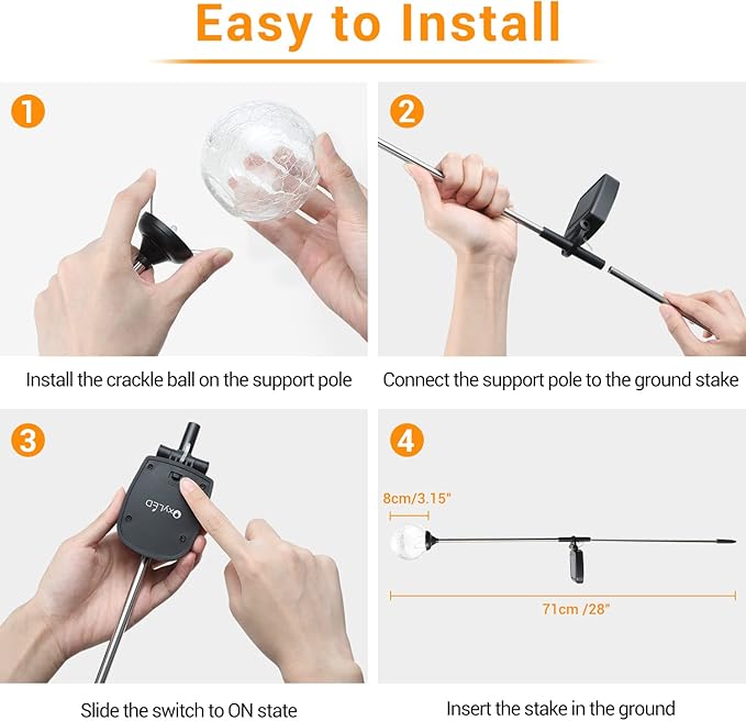 OxyLED Solar Globe Lights Outdoor 4 Pack Garden Stake Lights Waterproof Cracked Crystal LED Color Changing Solar Pathway Lighting Auto On/Off for Landscape Patio Yard Christmas Decoration