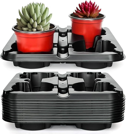 4 Cell Round Nursery Pot Tray for 5 Inch Pots, Thickened Sturdy Seedling Pot Shuttle Tray, Durable Nursery Pot Carrying Tray for Holding 5 inch Plastic Plant Pots (12.6" Square, 10-Pack)