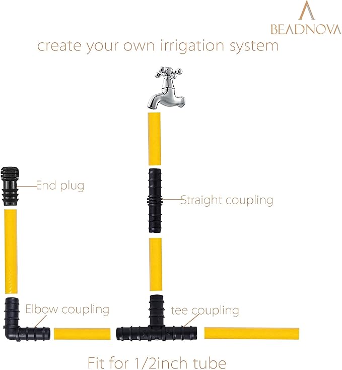 BEADNOVA Drip Irrigation Parts 10 Pcs 1/2 Inch Barbed Tee Couplings Drip Irrigation Fittings Drip Line Connectors for 1/2 Inch Irrigation Tubing Garden Watering System (10pcs)