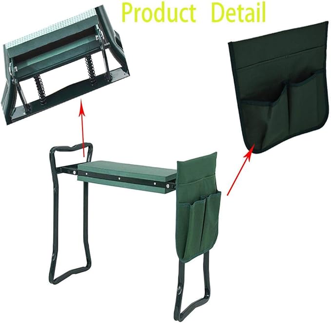 WFLNHB Garden Kneeler and Seat Stool Garden Bench Foldable Kneeler Stool Portable Garden Folding Stool with Tool Pouch and Soft Kneeling Pad