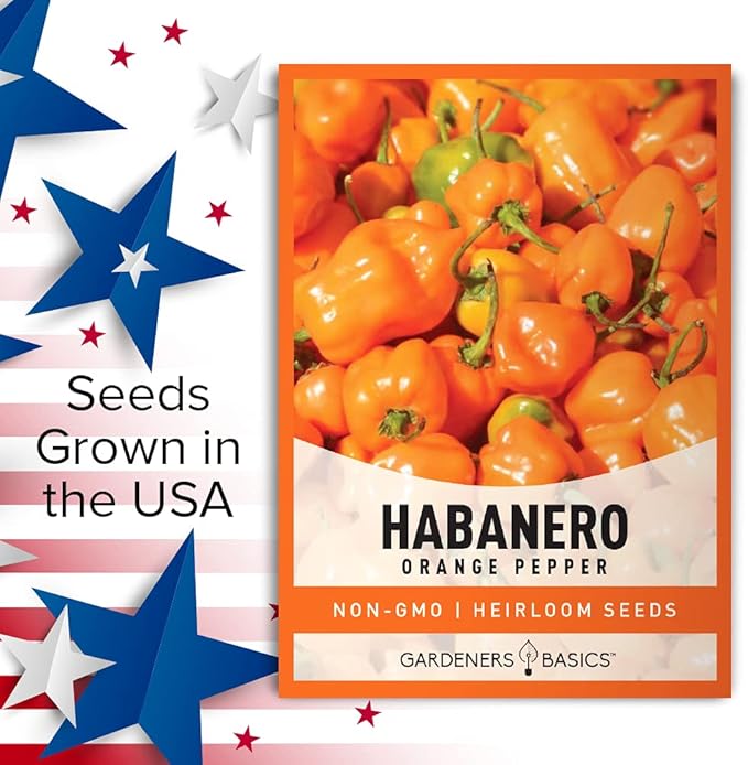 Gardeners Basics, Orange Habanero Pepper Seeds for Planting Heirloom Non-GMO Hot Habanero Peppers Plant Seeds for Home Garden Vegetables Makes a Great Gift for Gardeners
