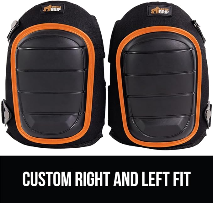 Gorilla Grip Adjustable Safety Knee Pad Set, Heavy Duty Durable Kneeling Pads for Work, Anti Slip Fasteners, Comfortable Gel Padding, Supportive Pads During Construction, Gardening Tool, Orange