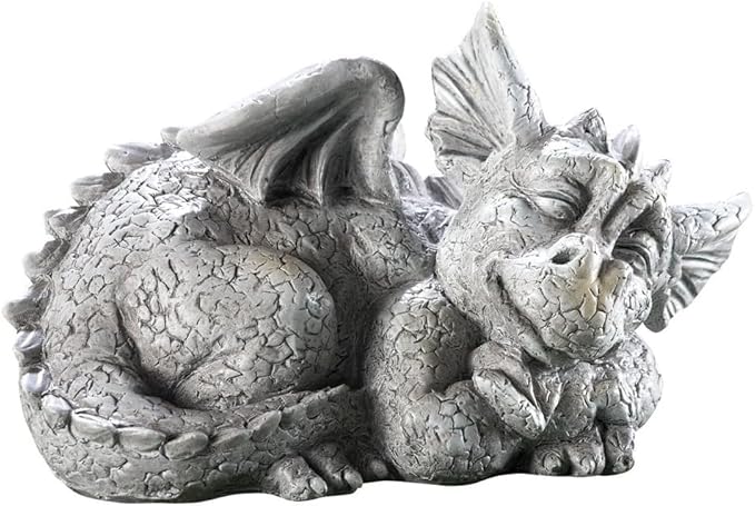 Sleeping Dragon Garden Outdoor Statue Adorable Mythical Creature Baby Sleeping Dragon