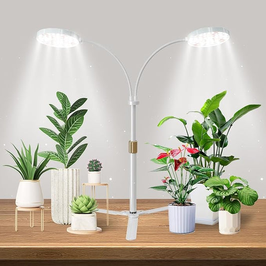 Grow Light Dual Ring 3.5" with Base, 122 LEDs 6000K White Full Spectrum Gooseneck Plant Lamp for Indoor Desk Plants, Dimmable & Height Adjustable 9-16", Timer 4/8/12/18Hrs