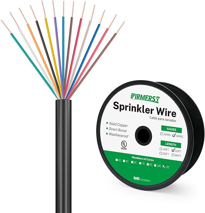 Firmerst 18/13 Solid Sprinkler Wire for up to 12 Valves System 150 Feet