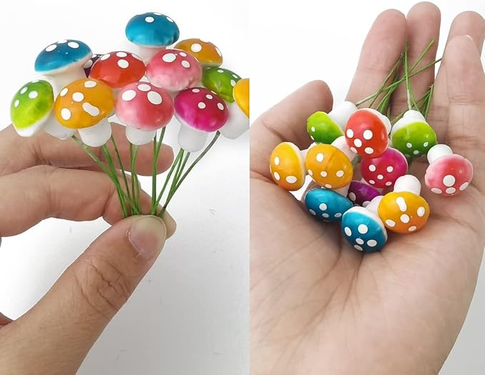 NSBELL 240PCS Fairy Garden Mushroom Mini Tiny Foam Mushroom Miniature Colorful Mushroom Artificial Fairy Garden Ornament for Flower Pot Micro Landscape Decoration