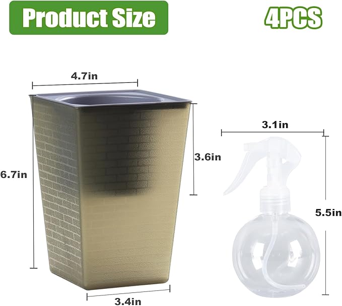 Self Watering Planter 4 Pieces 6 Inch, Plastic Flower Pots with Inner Pot Indoor Plants Brick Pattern Flowerpot for Indoor Plants, African Violets, Flowers, Herbs