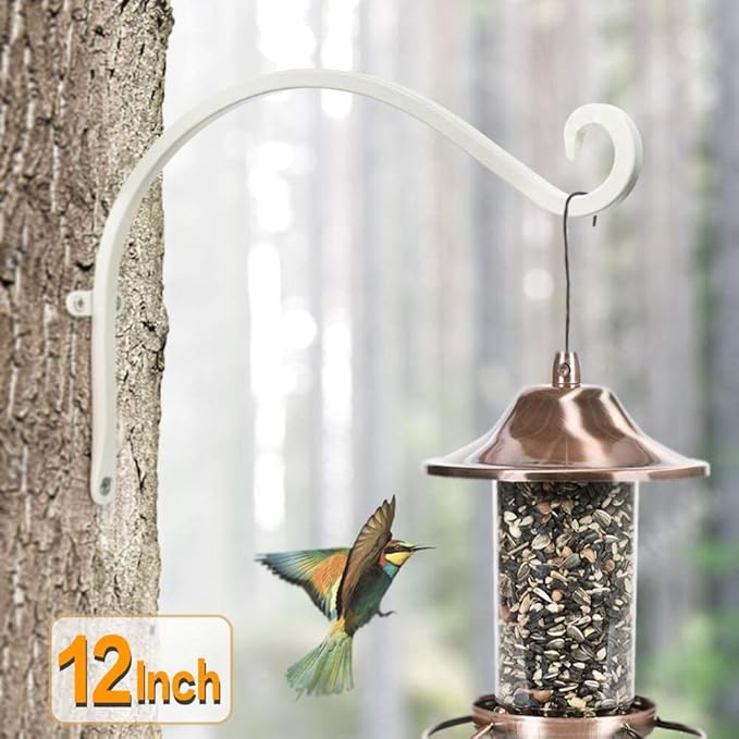 AJART Hanging Plant Bracket for Plant Hangers Outdoor (4 Pieces -12 inch) More Stable and Sturdy White Plant Hooks